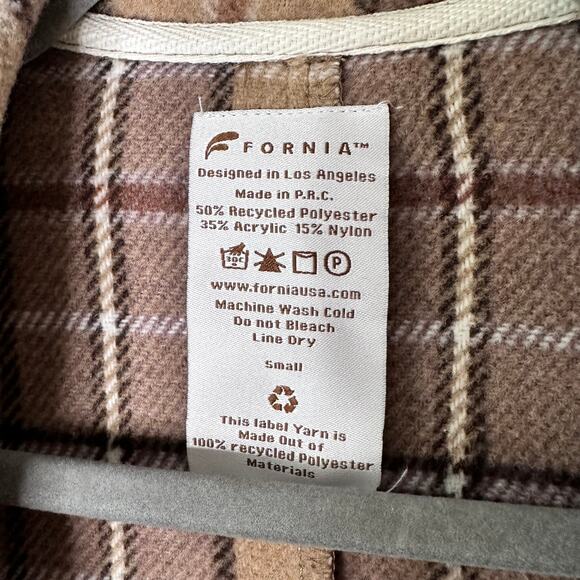 Fornia Shacket Blazer Jacket plaid one button neutral tan brown casual Small - Picture 2 of 6
